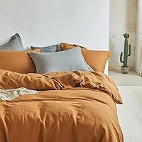 Simple&Opulence 100% Linen Duvet Cover Set Queen 3 Pieces Solid Color Basic Style Bedding Set+2 Euro Shams 26