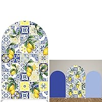 Mediterranean Lemons Positano Tiles Arch Backdrop Covers for Parties Arched Stand Stretchy Fabric Cover Porcelain Party Decors(4x7.2ft)