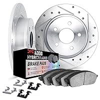 Dynamic Friction Company Front Brake Rotors Kit Drilled Slotted Silver | 4000 HybriDynamic Brake Pads includes Hardware | Fits 1995-1998 BMW 318ti, 1996-1998 BMW Z3