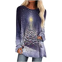 Long Shirts for Women to Wear with Leggings Christmas Candy Canes Graphic Tees Crewneck Long Sleeve Tunic Sweatshirts