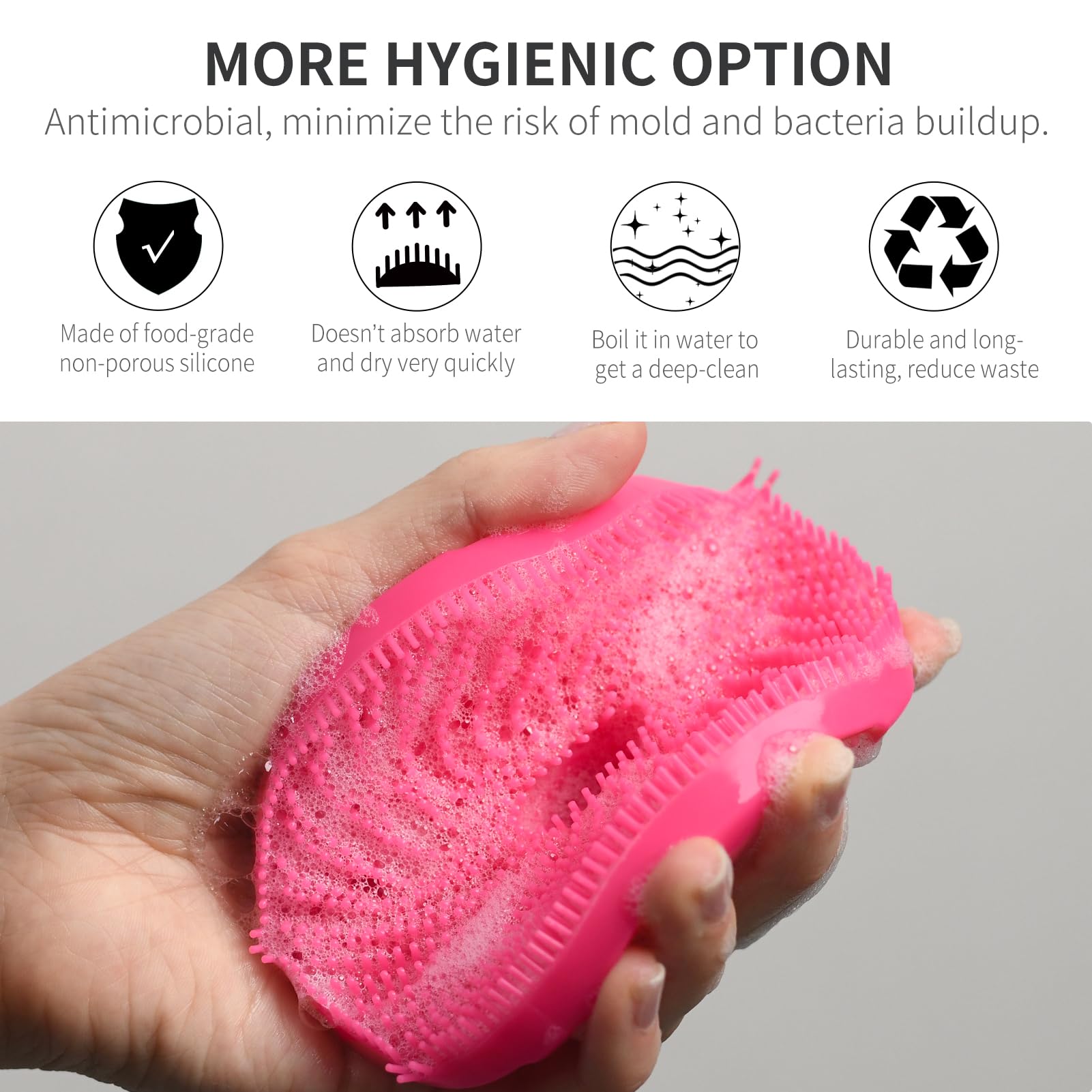 BEAUTAIL Silicone Body Scrubber, Upgrade 3rd Generation Shower Bath Brush, Lather Nicely, Soft Massage Body, More Hygienic Than Traditional Loofah, Gentle Exfoliating for Sensitive Skin, 1 Pack, Rose