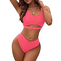 Blooming Jelly Womens Cheeky High Cut Bikini Set Cutout High Waisted Swimsuits Backless 2 Piece Bathing Suits