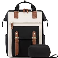 LOVEVOOK Laptop Backpack for Women Work Travel Computer Backpacks Purse, Nurse Bag Teacher Business Laptop Bag, Fashion College Backpack Casual Daypack, 15.6 Inch, Black-Beige-Brown