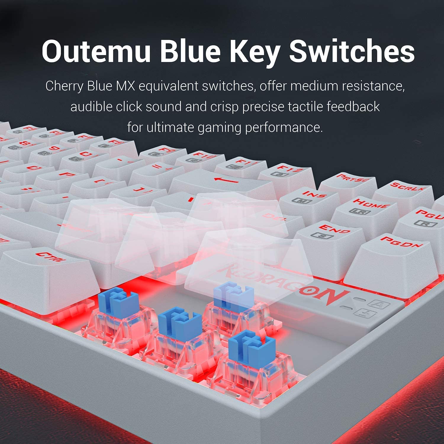 Redragon K552 Mechanical Gaming Keyboard 60% Compact 87 Key Kumara Wired Blue Switches for Windows PC Gamers (RED Backlit White)