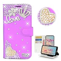 STENES Sony Xperia XZ2 Compact Case - Stylish - 3D Handmade Bling Crystal Crown Pearl Heart Flower Magnetic Wallet Credit Card Slots Fold Stand Leather Cover for Sony Xperia XZ2 Compact - Purple