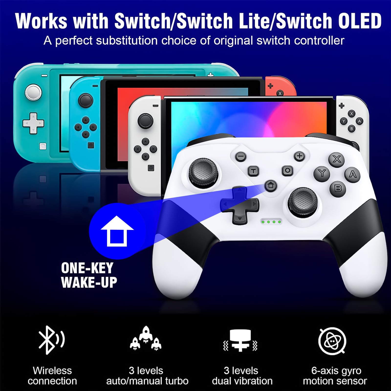  Switch Controller, Wireless Pro Controller for Switch/Switch  Lite/Switch OLED, Switch Remote Gamepad with Joystick, Adjustable Turbo  Vibration, Ergonomic Non-Slip : Video Games