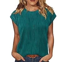 Women's Short Sleeve Dressy Tops Crewneck Textured Tops Cute Summer Tops 2024 Basic T-Shirts Work Blouses Greens M
