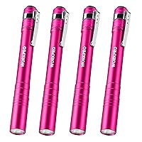 WORKPRO LED Pen Light, Aluminum Pen Flashlights, Pocket Flashlight with Clip for Inspection, Emergency, Everyday, 8AAA Batteries Include, Pink(4-Pack)