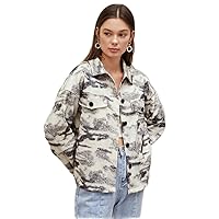 Coat For Women - Camo Pattern Drop Shoulder Overcoat