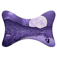 Purple Supermoon Car Headrest Pillow 2pcs Memory Foam Neck Pillow Neck Support Pillow for Camping and Traveling
