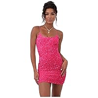 Tsbridal Homecoming Dresses Short Sequined 2022 Spaghetti Straps Graduation Dress for Juniors