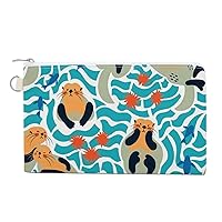 Sea Otters And Fishes Trendy Style Women's Canvas Coin Purse Change Pouch Zip Wallet Bag