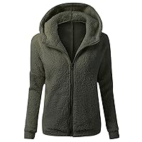 Women's Hooded Sherpa Jacket Casual Winter Warm Furry Fleece Soft Teddy Coat Zip Up Hooded Sweatshirt with Pockets