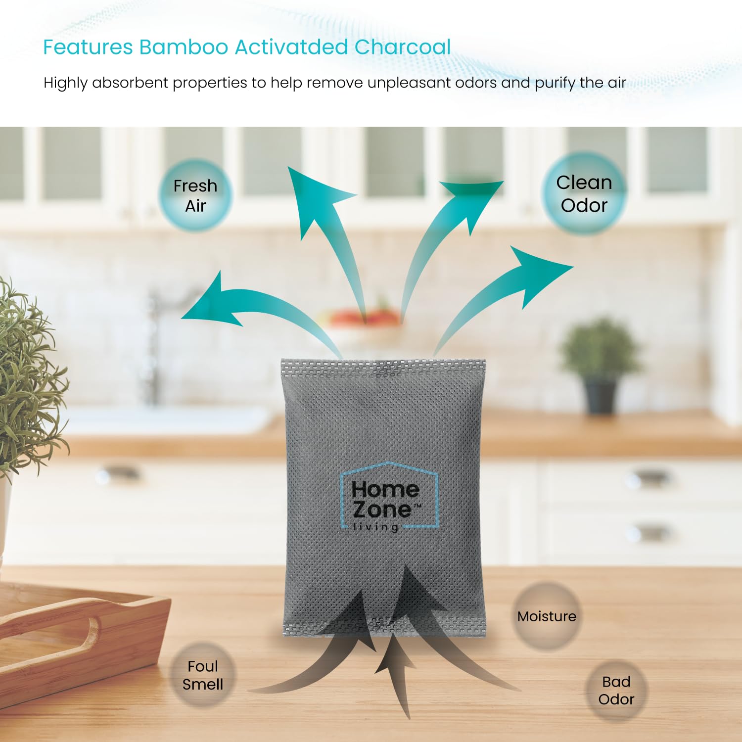 Home Zone Living CleanAura Deodorizing Filter Kit with Charcoal Filter Bag and Magnetic Sticker, Helps Eliminate Odor at Home