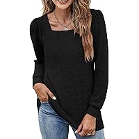 KINGFEN Long Sleeve Shirts for Women Casual Womens Tops Square Neck Soft Puff Sleeve Loose Fit Sexy Tunic Fall Shirts