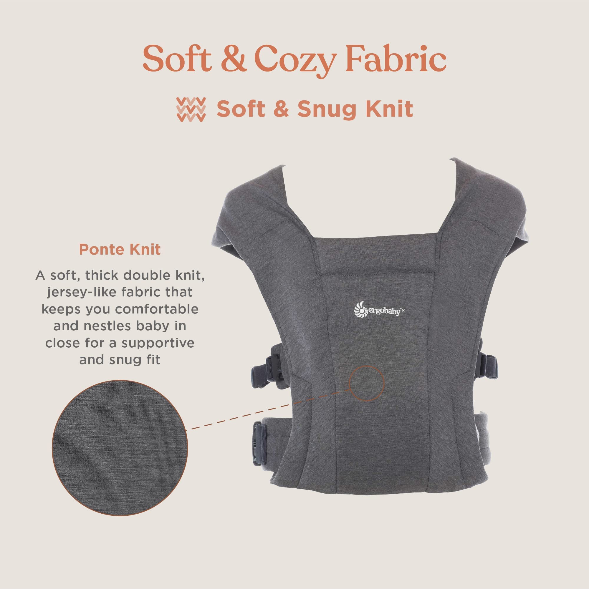 Ergobaby Embrace Cozy Newborn Essentials Baby Carrier Wrap (7-25 Pounds), Ponte Knit, Cream