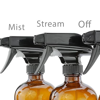 Cornucopia 16oz Amber Glass Spray Bottles w/Reusable Chalk Labels (2 Pack), Heavy Duty Mist & Stream 3-Setting Sprayer; Great for Essential Oils