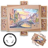 1500PCS Rotating Wooden Jigsaw Puzzle Board - Portable Puzzle Table 26'' X 34'' - 6 Drawers & Covers, Lazy Susan Tray | Puzzle Organizer Boards Storage Accessories for Adults Children Kids