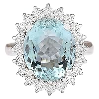 7.21 Carat Natural Blue Aquamarine and Diamond (F-G Color, VS1-VS2 Clarity) 14K White Gold Cocktail Ring for Women Exclusively Handcrafted in USA