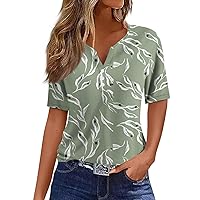 Womens Short Sleeve Tops, Vintage Boho Fashion Printed V-Neck Decorative Button T-Shirt Casual Summer Tops