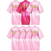7 Pcs Birthday Squad Robe Birthday Princess Robe Short Kimono Robe Satin Silk Robe Spa Party Supplies for Girl Wedding