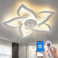 Ceiling Fan with Lights Remote Control, White Personalized Ceiling Fan with Light, 6 Speeds 3 Light Color Flush Mount Ceiling Fan for Kitchen Bedroom
