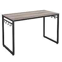 VASAGLE Computer Desk, Office Desk with 8 Hooks, for Study, Home Office, Easy Assembly, Industrial Design, 47.2 x 23.6 x 29.5 Inches, Greige and Black ULWD058B02