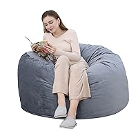 Big Huge Giant Bean Bag Chair for Adults, Memory Foam Bean Bag Chair with Removable Machine Washable Plush Velvet Cover, Stuffed Sofa Chair, 4FT, Grey