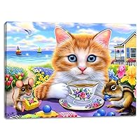 alottagifts Cat Tea TIme Lighted Canvas Wall Art Print 16
