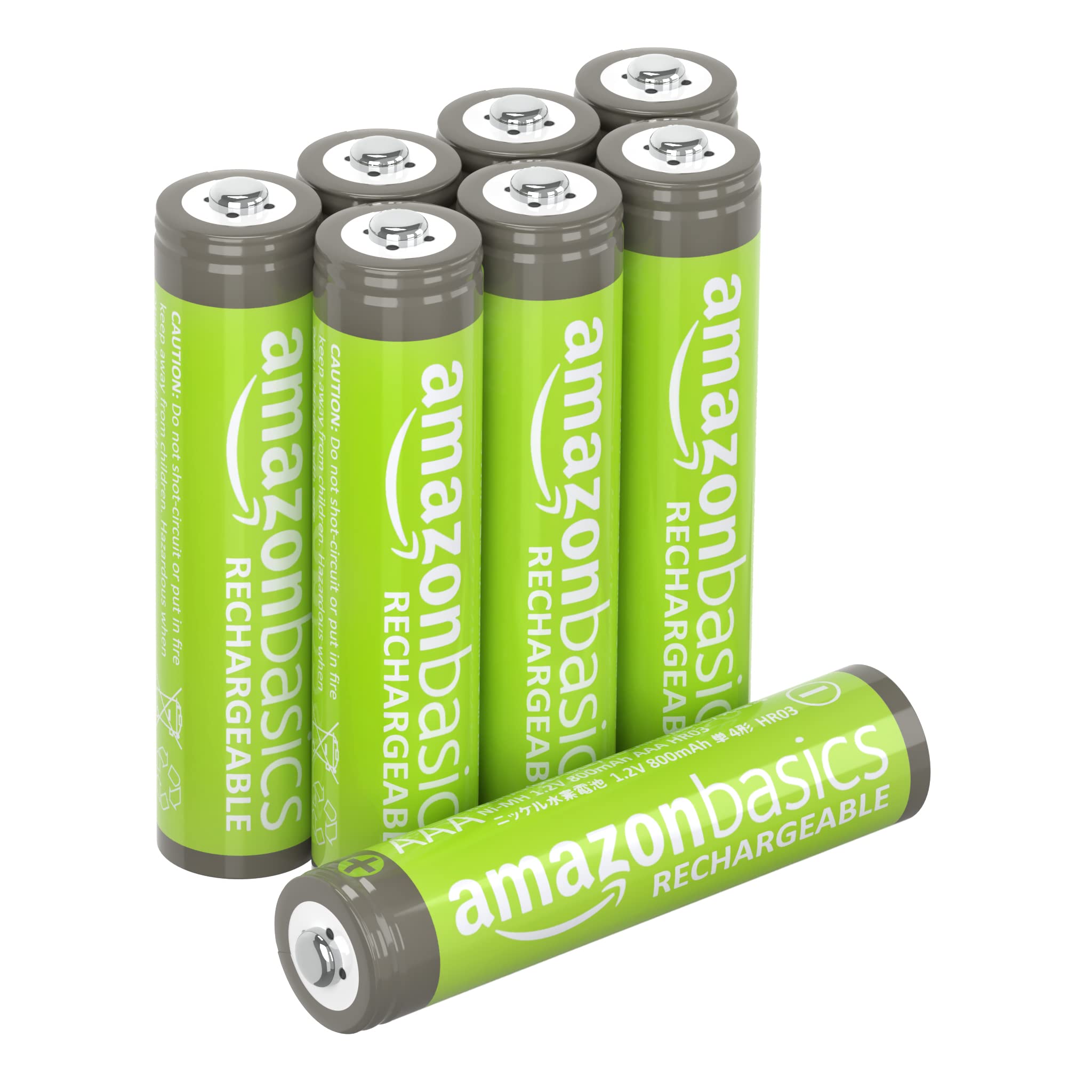 Amazon Basics 8-Pack Rechargeable AAA NiMh Performance Batteries, 800 mAh, Recharge up to 1000x Times, Pre-Charged