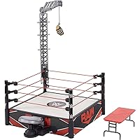 WWE Kickout Ring Wrekkin Playset with Randomized Ring Count, Springboard Launcher, Crane, Mattel WWE Championship & Accessories, 13-Inch x 20-Inch Ring