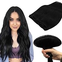 DOORES Sew in Weft Extensions Remy Hair Weft Extensions,Human Hair Extensions 20 Inch 100g Jet Black Sew in Hair Extensions Real Human Hair Silky Straight Hair Bundles for Women