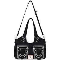 True Religion Women's Satchel Bag, Crossbody Purse Handbag with Horseshoe Logo Stitching