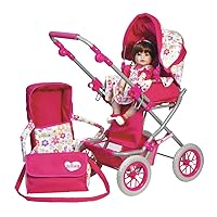 Adora Deluxe Baby Doll Stroller Set with Adjustable Sun Cover & Footrest, Accessory Storage & Removable Stroller Seat, Includes Diaper Bag and Bed Carrier, Birthday Gift for Ages 3+ - Zig Zag Rainbow