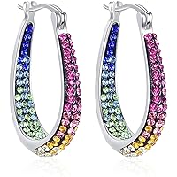 Savlano 14K White Gold Plated Inside Out Crystal Hoop Earrings For Women & Girls Comes With Savlano Gift Box