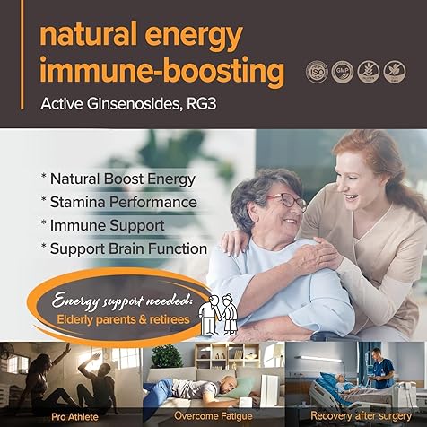 Korean Red Ginseng Capsules, Natural Energy Supplements for Immune Support, Stress Relief, Focus and Mental Clarity, The Root Original Enriched with Pure Ginsenosides Rg3