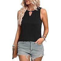 Tank Tops for Women 2024 Simple Solid Color Casual Fashion with Sleeveless Keyhole Neck Tunic Shirts