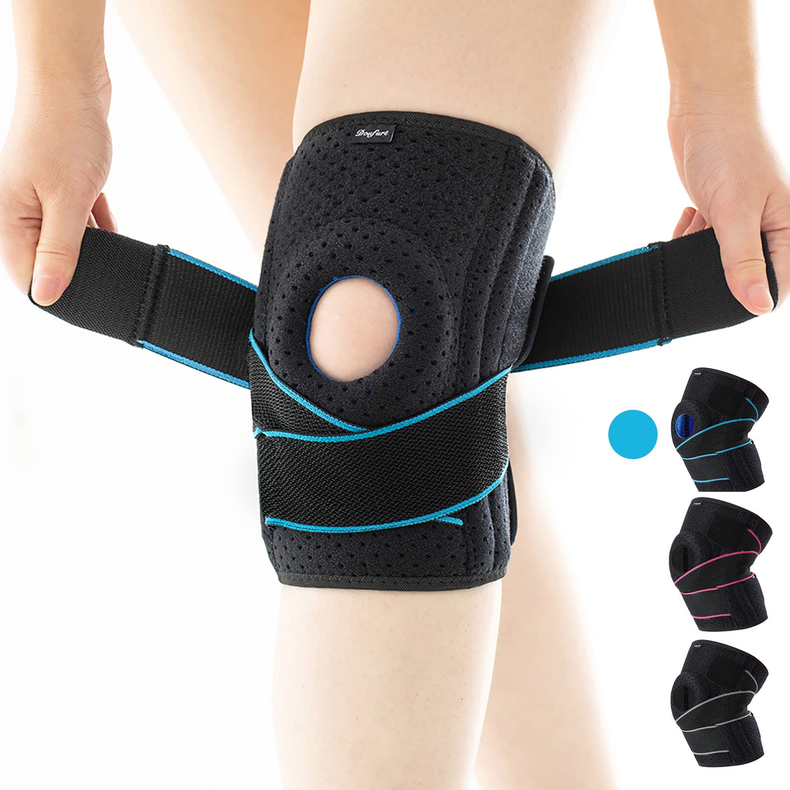 Doufurt Knee Brace with Side Stabilizers for Meniscus Tear Knee Pain ACL MCL Injury Recovery Adjustable Knee Support Men and Women
