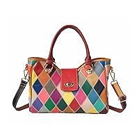 Women's Top Handle Shoulder Bag Fashion Random Multicolor Square Stitching Satchel Purse Ladies Colorful Plaid Handbag