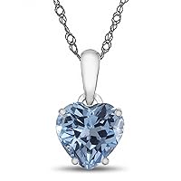 Solid 10k White Gold 7mm Heart Shaped Center Stone Pendant Necklace