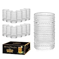 Hobnail Drinking Glasses Set of 12, 13oz Vintage Beaded Water Cups, Clear Retro Highball Glasses, Heavy Everyday Glassware for Cocktail Beverage Water Rocks