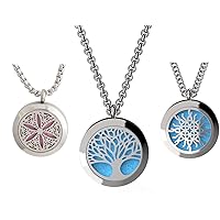 Wild Essentials 3 Pack Necklace Set, Tree of Life, Flower of Life, Love Knot Essential Oil Diffuser Necklace Stainless Steel Locket Pendants with 24