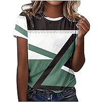 Summer T Shirts for Women Crewneck Short Sleeve Tunic Tops Casual Color Block Tshirts Dressy Workout Blouses