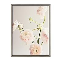 Kate and Laurel Sylvie Ranunculus Framed Canvas Wall Art by Caroline Mint, 18x24 Gray, Chic Botanical Art for Wall