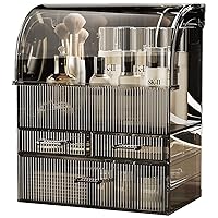MOOCHI Translucent Black Stripes Pattern Professional Large Cosmetic Makeup Organizer Dust Water Proof Cosmetics Storage Display Case with Drawers