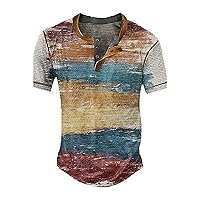 Fashion Distressed Waffle Knit Henley Shirts for Men Big and Tall Short Sleeve Casual T-Shirts Slim Fit Summer Printed Tees