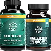 Primal Harvest Probiotics & Multi Collagen Supplements for Women and Men Pre and Probiotics with 31 Billion CFU and Collagen Peptides Pills Bundle