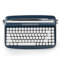 YUNZII ACTTO B303 Wireless Keyboard, Retro Bluetooth Aesthetic Typewriter Style Keyboard with Integrated Stand for Multi-Device (B303,Midnight Blue)