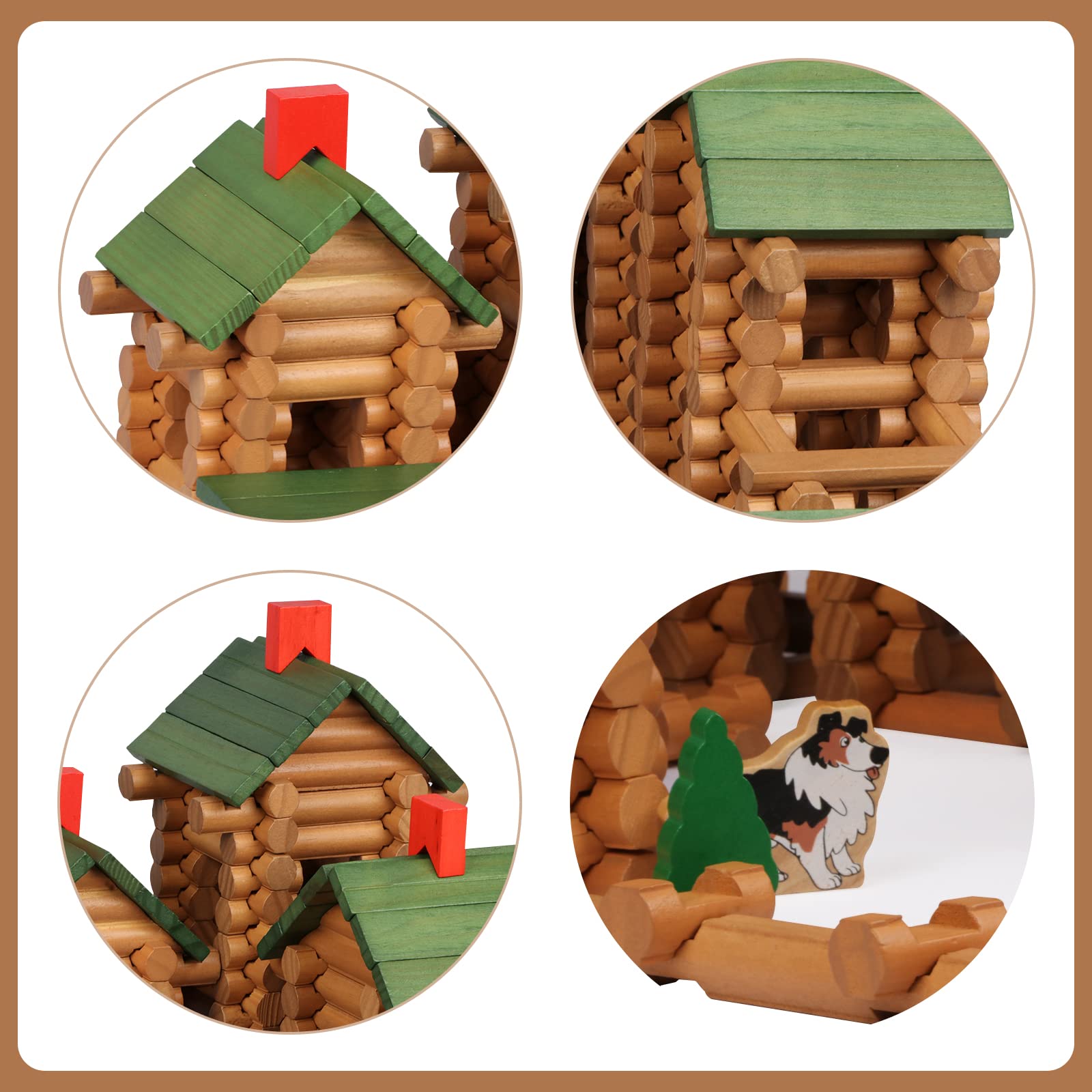 Wondertoys 530 Pcs Wooden Logs Set Ages 3+, Classic Building Log Toys for Boy, Creative Construction Engineering Educational Gifts