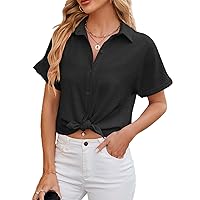 Women's Chiffon Blouses V Neck Short Sleeve Tops Summer Casual Business Shirt